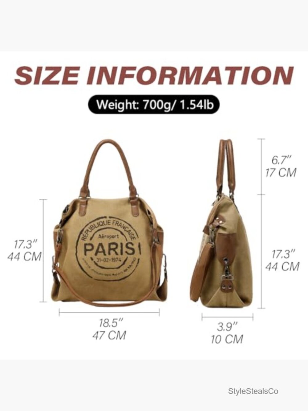 Large Canvas Tote Bag with Zipper Crossbody Laptop Shoulder Hobo Handbag - Picture 6 of 7